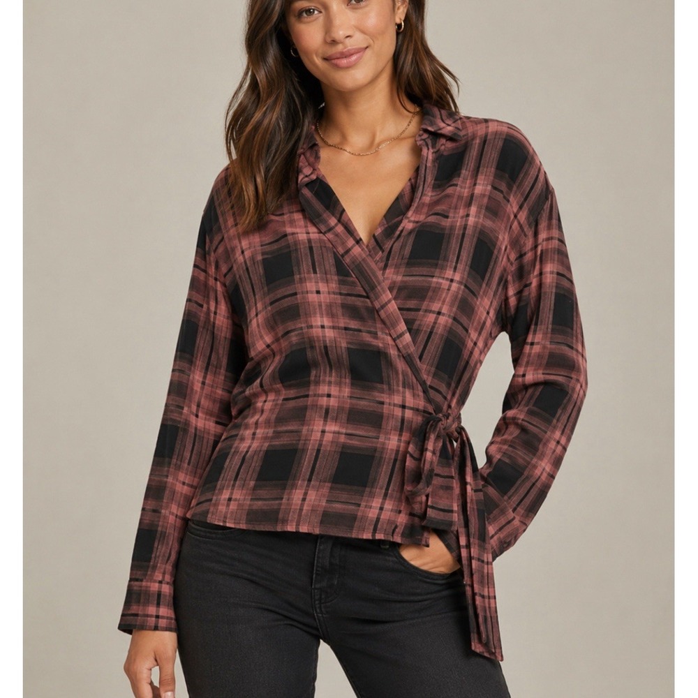 Allsaints Women's Medium Miki Check Wrap Top No Belt Plaid